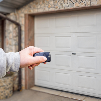 Dothan security key fob pointing to a garage door