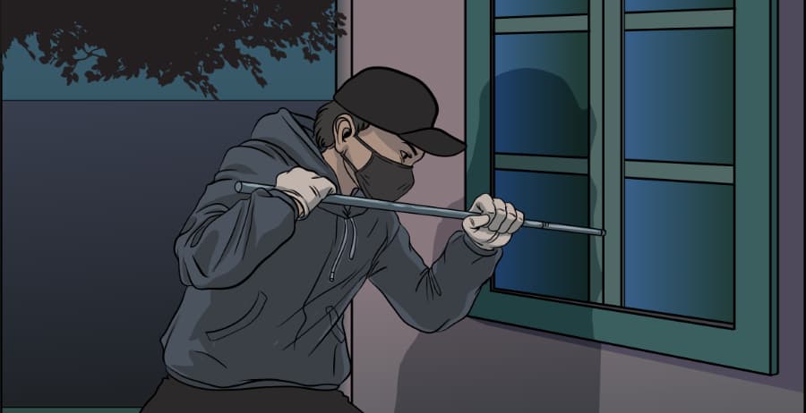 Illustration of burglar forcing entry through a window in Dothan